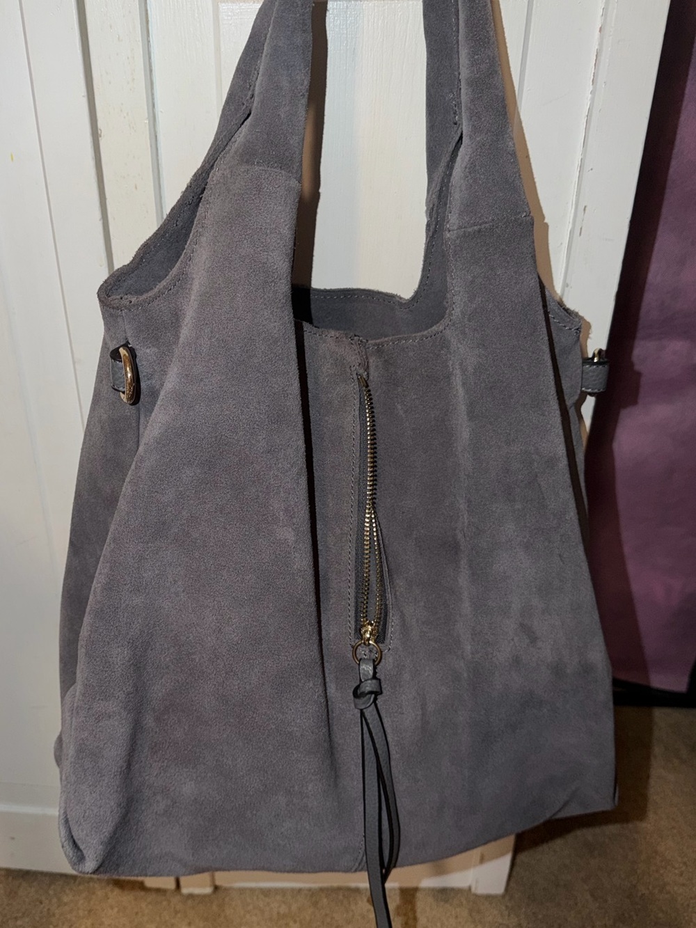 Moda Luxe Suede Hobo Shoulder Bag in Gray